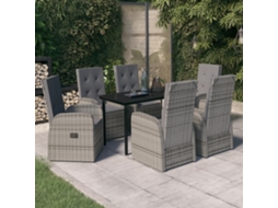 Vidaxl 7 Pcs Conjunto De Jantar Para Jardim Com Almofadões Cinzento