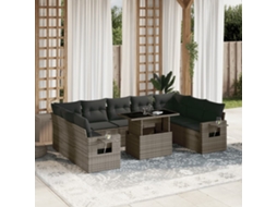 Vidaxl 10 Pcs Conjunto Sofás de Jardim C/ Almofadões Vime Pe Cinzento