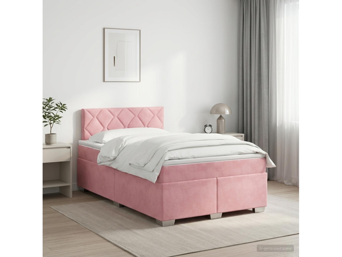 Vidaxl Cama Box Spring Com Colchão Rosa 120 X 200 Cm Veludo