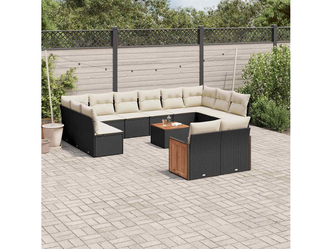 13 Pcs Conjunto De Sofás De Jardim Com Almofadões Vime Pe Preto Dkd Home Decor