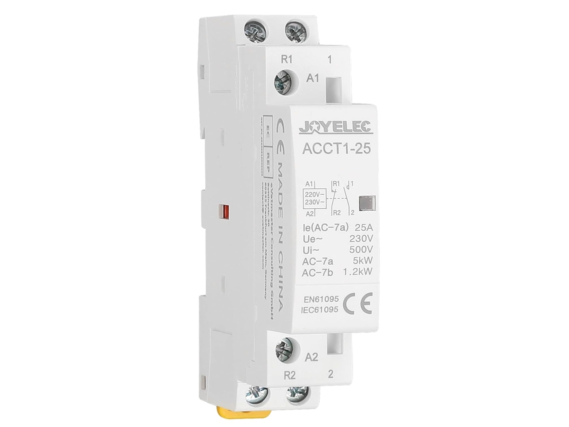 Contator CA doméstico de 1 peça, 2 polos, 25 A, 1NF, 1NA, contator CA doméstico automático, 220 V/230 V, 50/60 Hz, 2 polos, montagem em trilho.