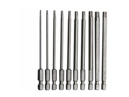 Conjunto De 10 Bits Torx Longos Aço Cromo-vanádio 100 Mm Para Parafusadeira E Furadeira Elétrica. -aquaforge