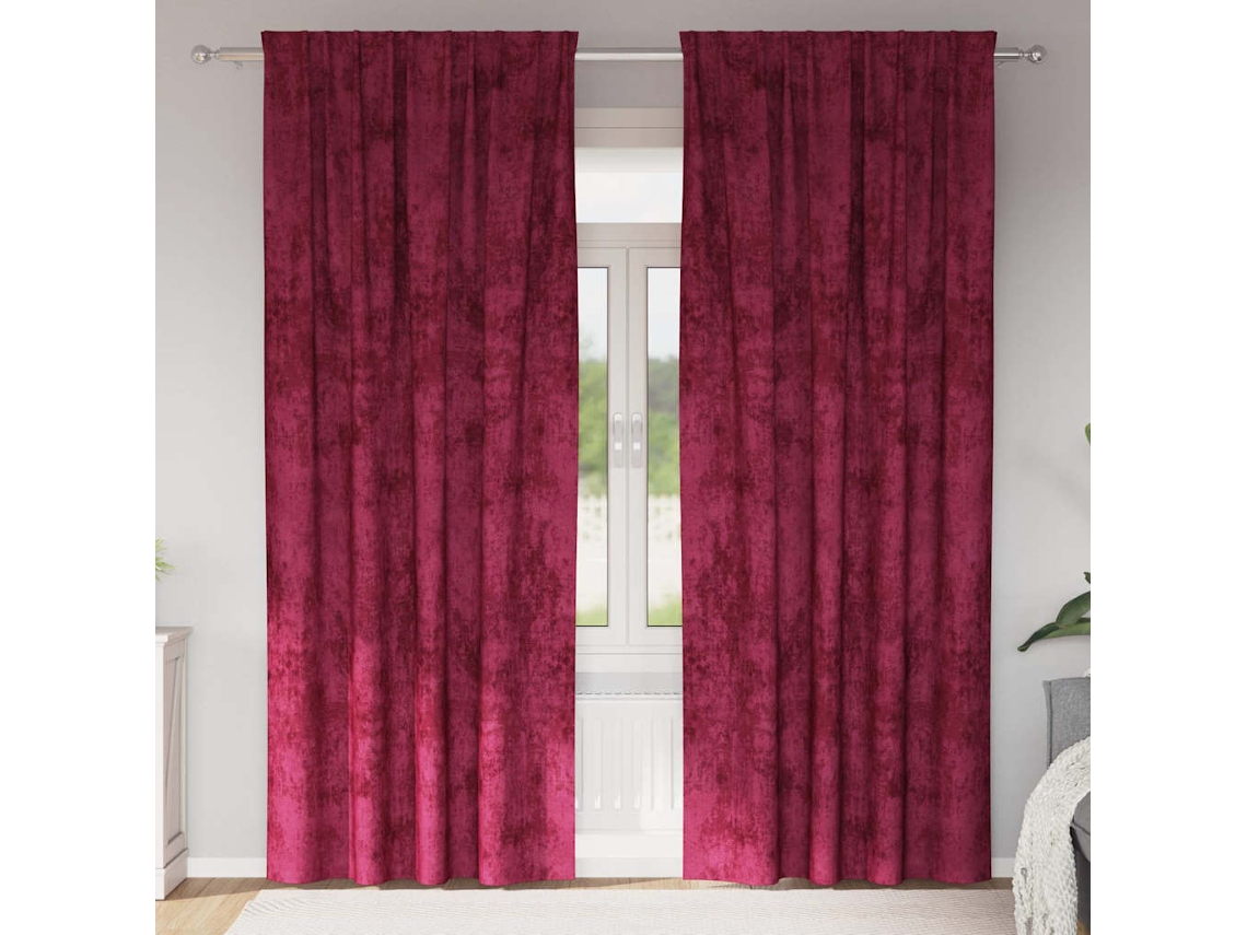 Vidaxl Cortinas De Veludo 2 Unid. Vermelho Tinto 245 X 140 Cm Veludo