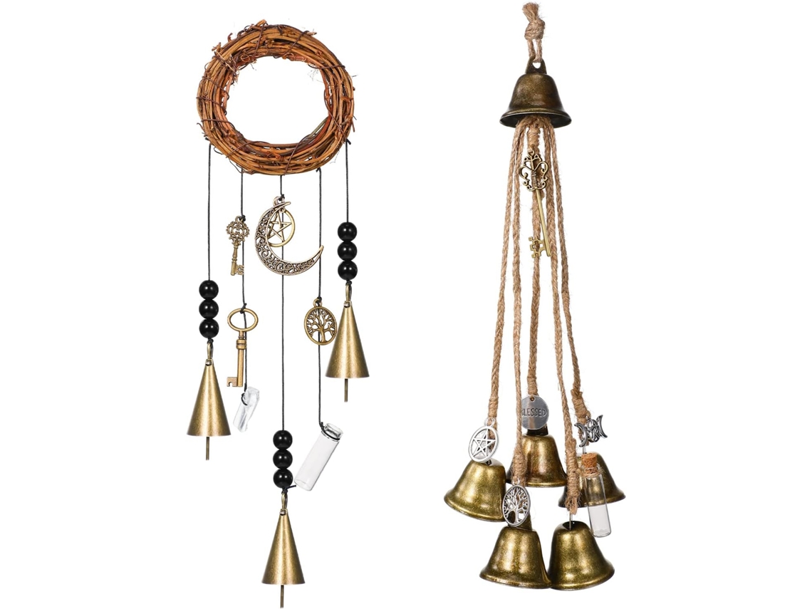 Conjunto De 2 Sinos Bruxa Para Proteção Portas, Sinos De Vento Artesanais Para Guirlanda, Sinos De Vento Mágicos Wicca Para Casa, Multicoloridos