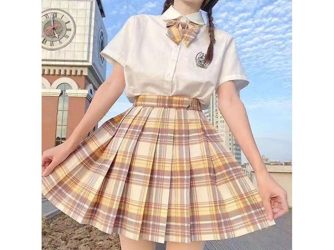Rebe-falda Plisada De Uniforme Escolar Japonês High Waist Tipo A Vichy Para Mulher Nowcos M Kerria Japonica