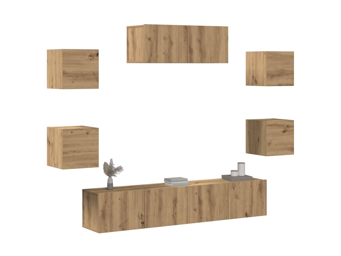 Conjunto De Armário Tv Parede 7 Pcs Carvalho Artisiano Dkd Home Decor