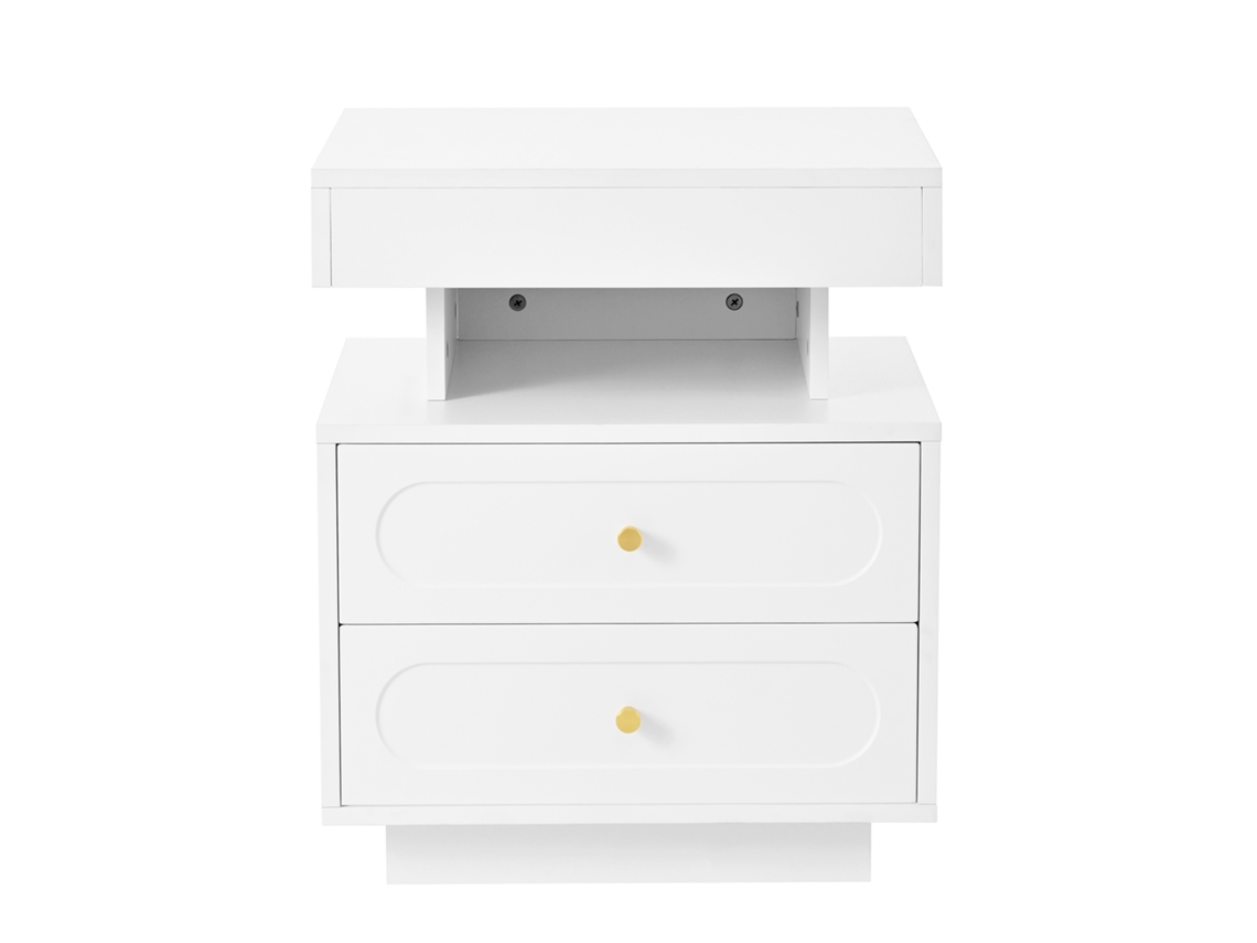 Mesa de Cabeceira Branca com Led, cômoda com 2 gavetas e 1 compartimento, 100x40x60 cm PAPRIKA