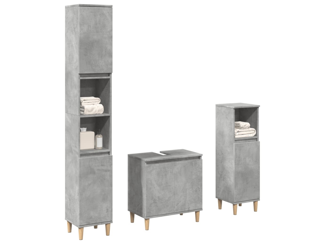Vidaxl 3 Pcs Conj. Móveis Casa Banho Derivados Madeira Cinza Cimento