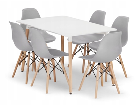 Conjunto De Mesa Retangular Adria 120x80 Branco 6 Cadeiras Cinza Osaka Leobert