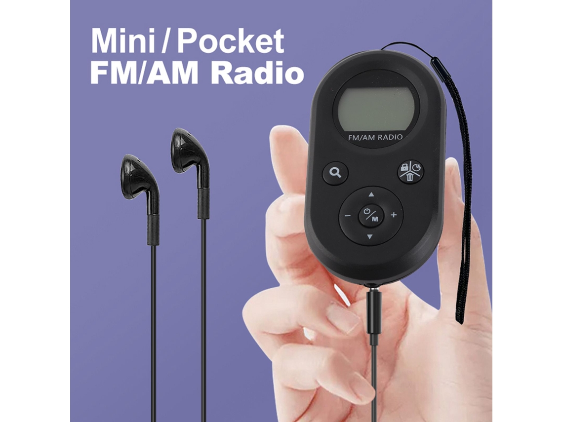 Rádio de bolso preto 2026 com luz de fundo, visor LCD recarregável, rádio AM/FM portátil de 500 mAh