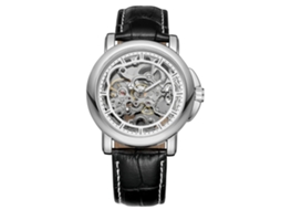 Reloj Mecánico Automático De Moda Con Correa De Cuero Pu Para Hombre (plata Negro)