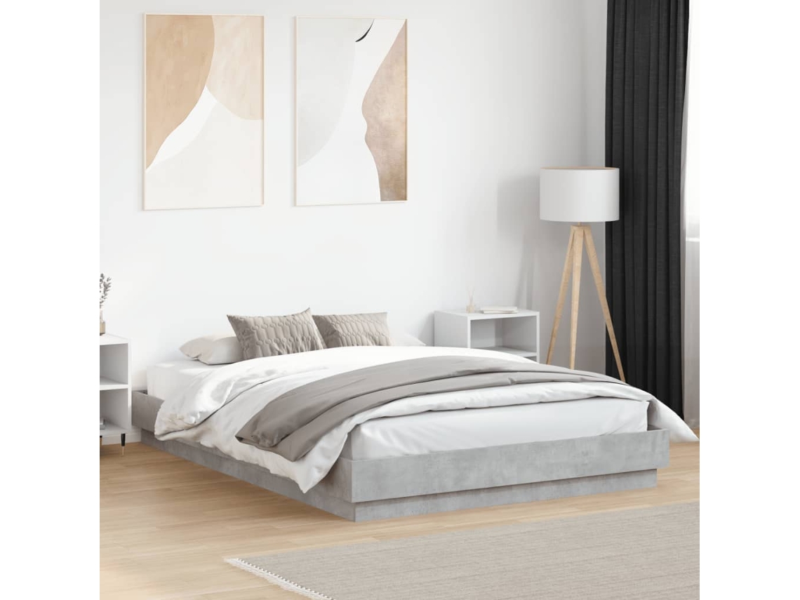 Vidaxl Estrutura De Cama Com Luzes Led 160x200 Cm Cinzento Cimento