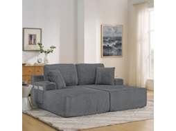 Sofá cama 2 Lugares Veludo Cotelê Porta copos Bolsos Cinza VOLTEDGE