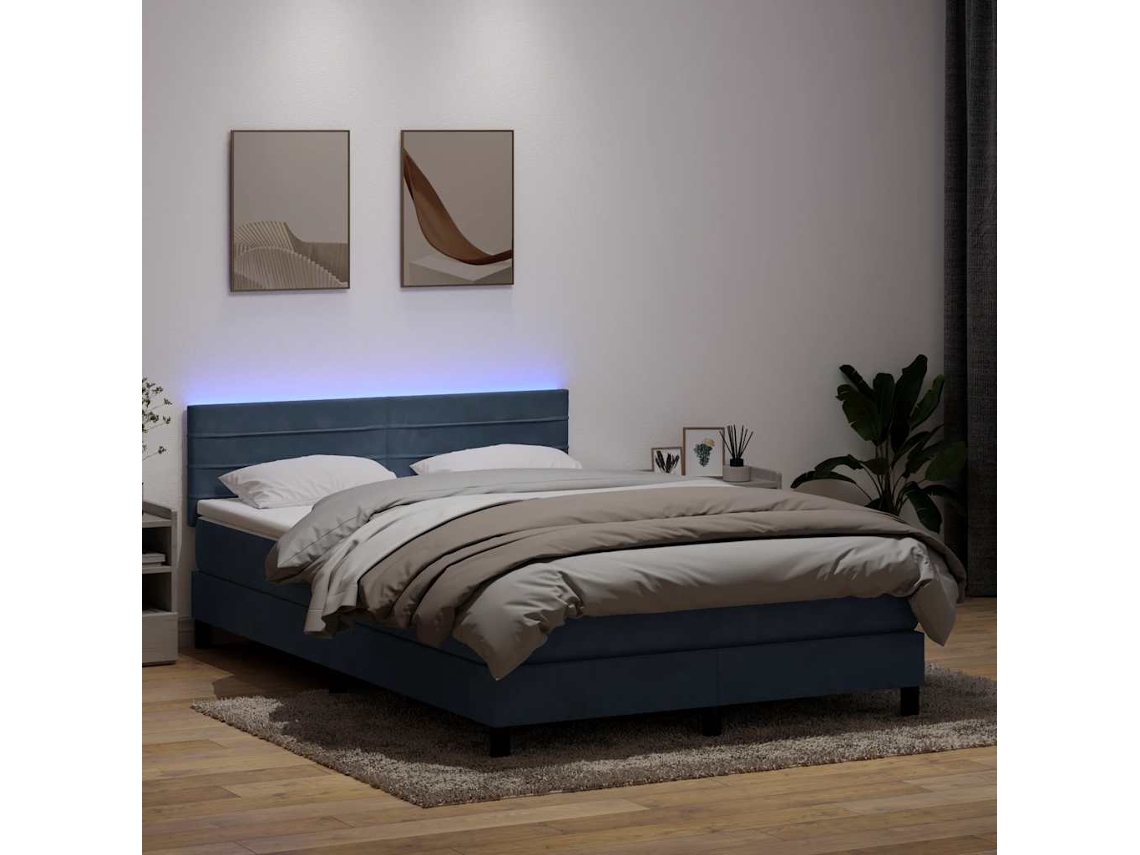 Vidaxl Cama Box Spring C/ Colchão E Led 160x210 Cm Veludo Cinzento-escuro
