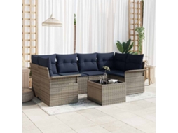Vidaxl Conjunto De Sofá De Jardim 7 Unid. Cinza E Azul Marinho Vime Pe