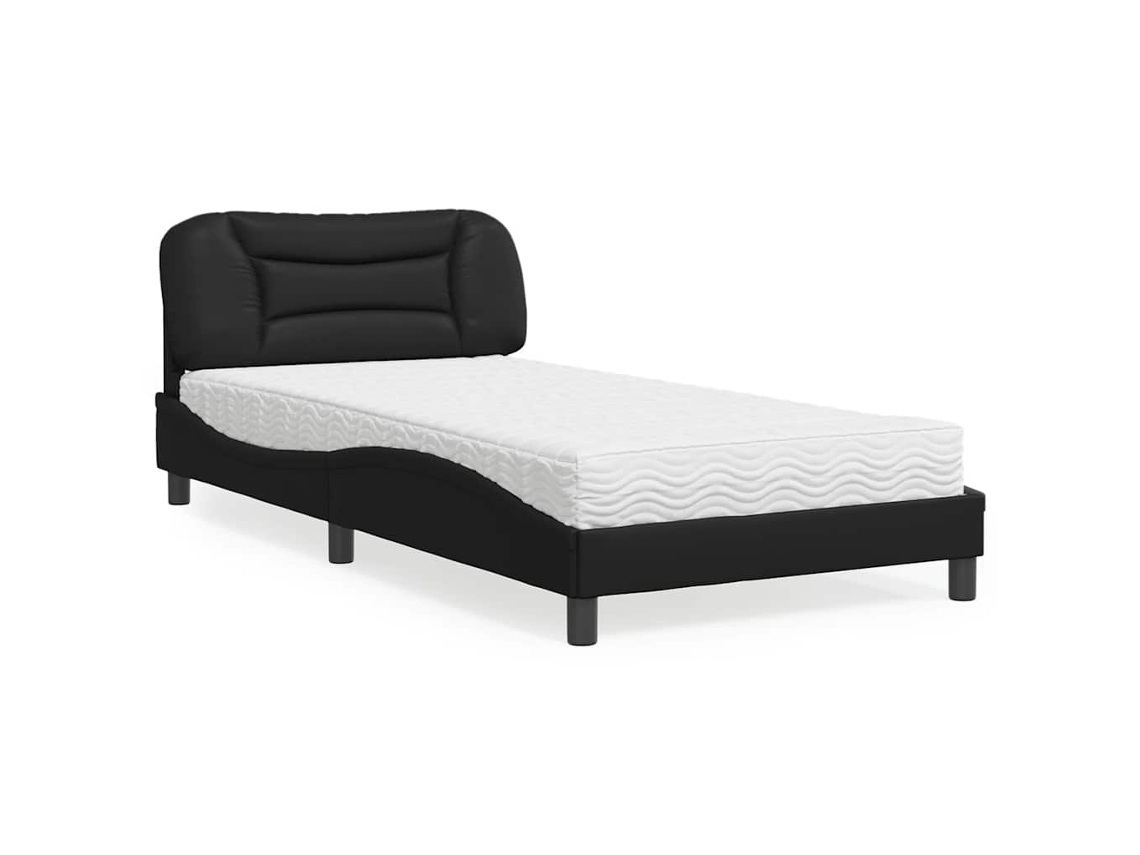 Vidaxl Cama Com Colchão Hvar 100x200 Cm Couro Artificial Preto