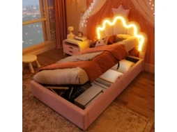 Cama Princesa 90x200 Cm Rosa Com Led E Mecanismo Hidráulico Sem Colchão