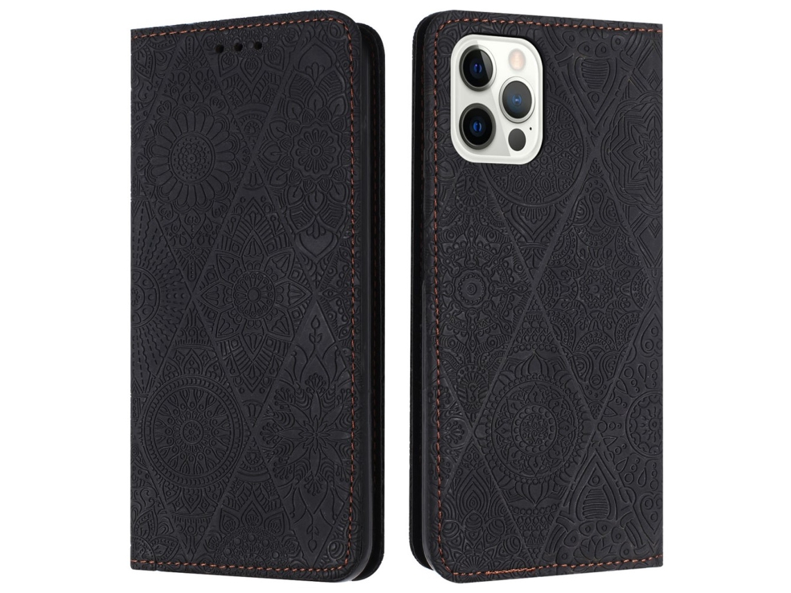 Capa Em Couro Pu Com Suporte Para Apple Iphone 16 Pro - Preto