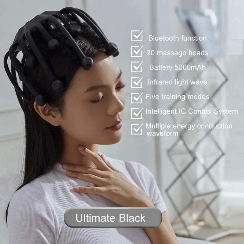 Massageador de Cabeça Elétrico com Vibração Musical Via Bluetooth e Massagem no Couro Cabeludo em Formato de Polvo. MDUG (recarregável)