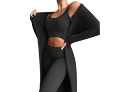 2026 conjunto de Pijama Teddy Mujer 3 Piezas Suave Conjunto de Ropa Deportiva Fluffy Qp M Negro