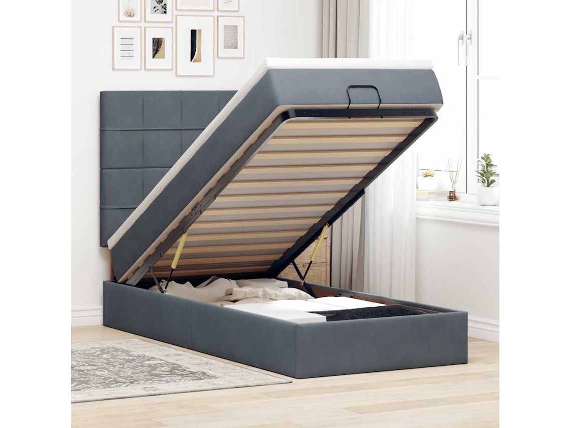 Vidaxl Estrutura Cama Otomana Colchões 90x190cm Veludo Cinzento Escuro