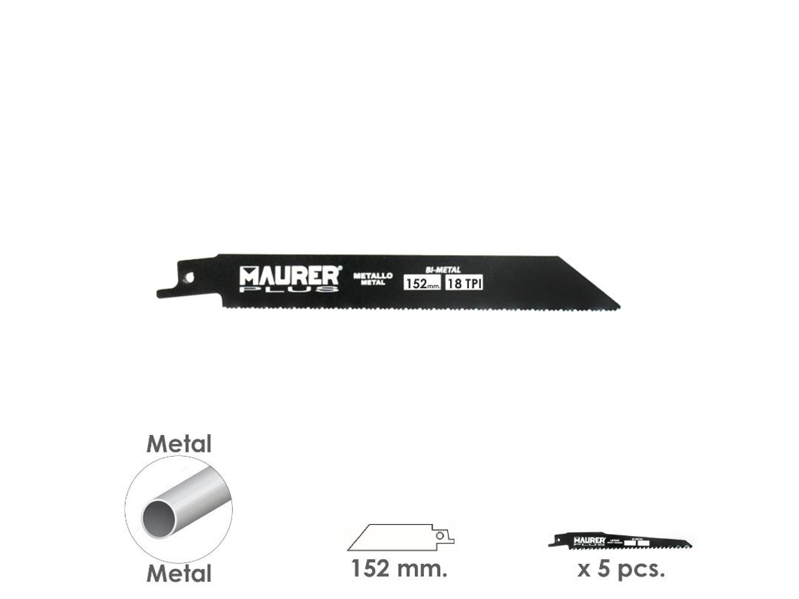 Lâmina de Serra Sabre de Metal 152 mm - 18 Tpi Tipo Bosch (5 Peças) MAURER