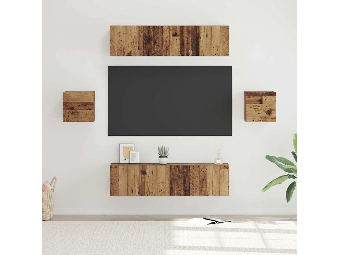Vidaxl Conjunto De Móvel De Tv 6 Pcs Madeira Antiga Madeira Processada