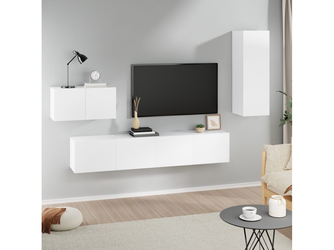 Conjunto Móveis De Tv 4 Pcs Madeira Processada Branco Lovely Home