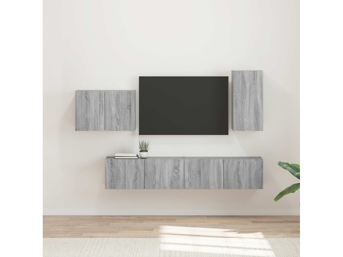 Vidaxl Conjunto De Gabinete De Parede Para Tv 4 Pcs Cinza Sonoma