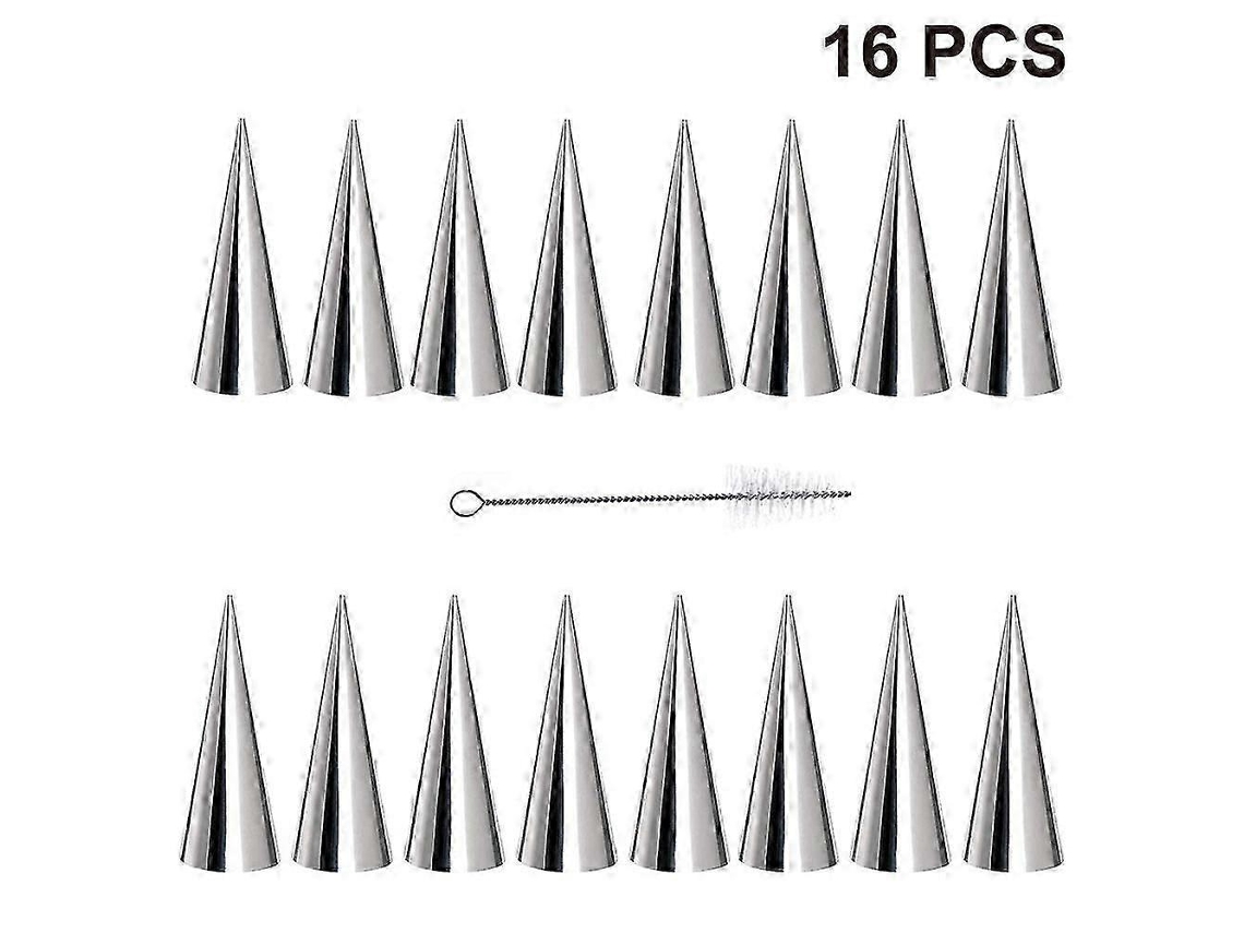 Pacote com 16 formas para creme chifre, cones de confeitaria de 5,5 polegadas, formas de tubo de aço inoxidável, forma para sorvete e 1 escova de limpeza Aquaforge
