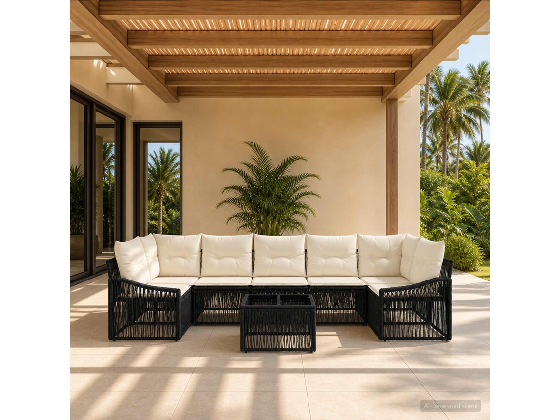 Vidaxl Conjunto De Sofá De Jardim 8 Unid. Preto Vime Pe