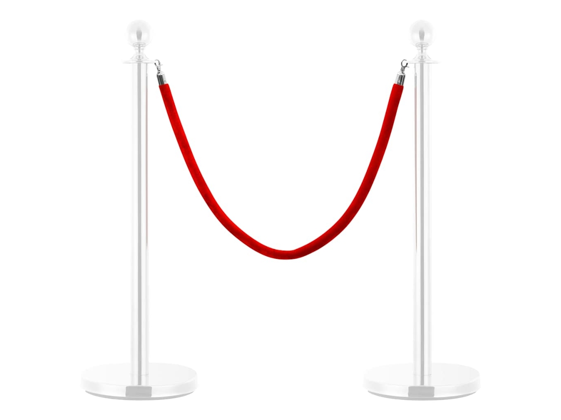 Vidaxl Corda P/ Barreira/pilar De Delimitação Veludo Vermelho/prateado