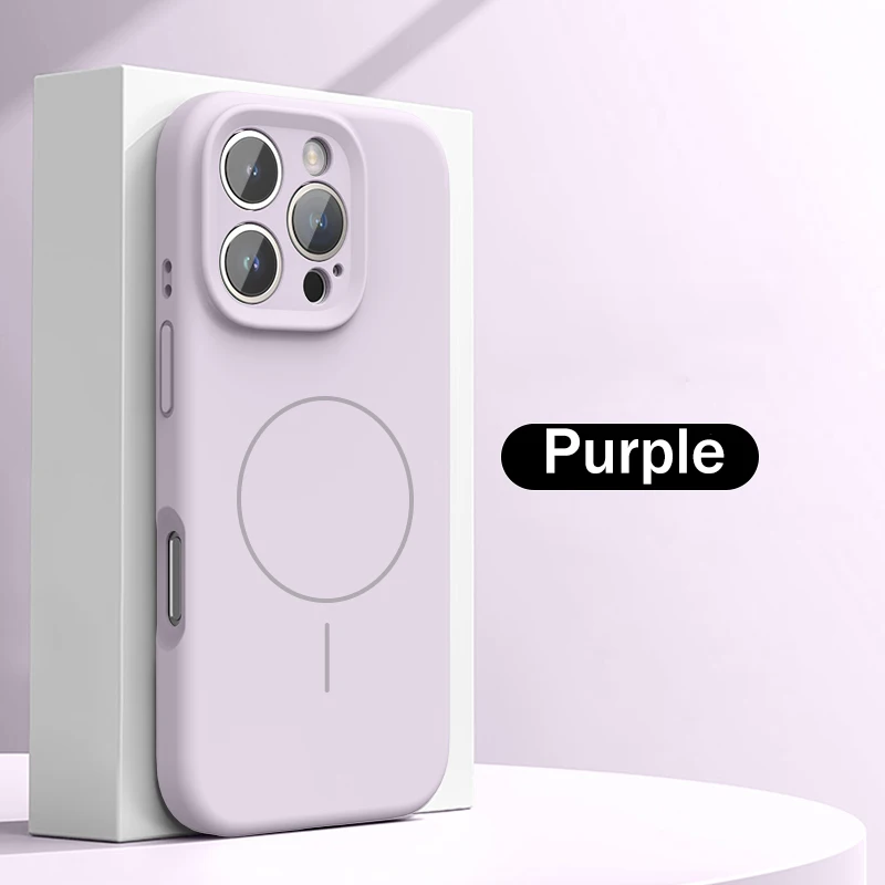 (iphone 16 Roxo) Capa Protetora De Silicone Líquido Compatível Com Carregamento Sem Fio E Fixação Magnética.