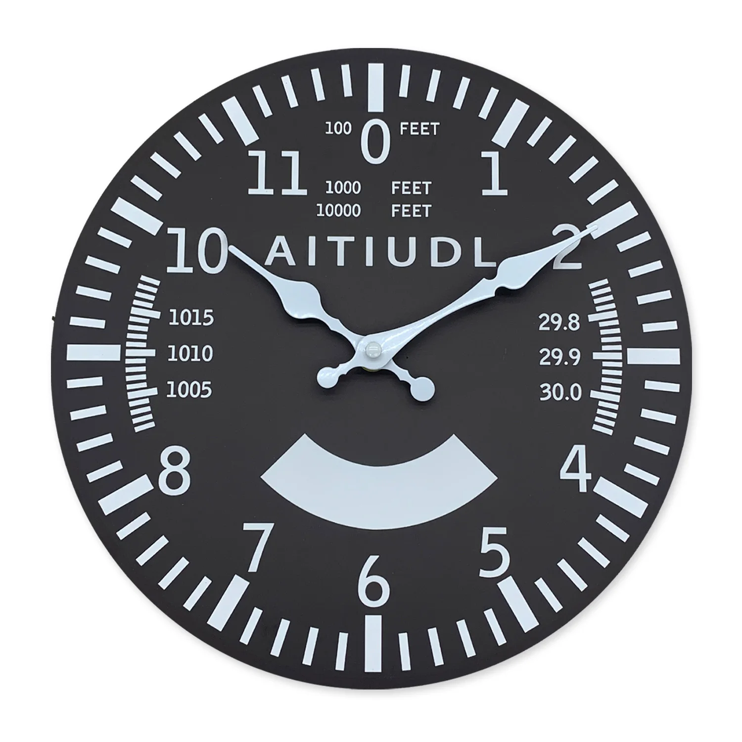 Relógio de parede de madeira (25 cm) com indicador de altitude de aeronaves, design criativo, relógio de quartzo silencioso.