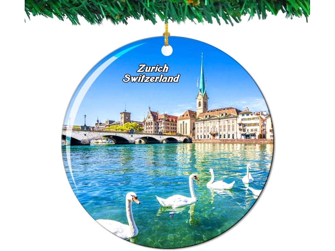 Coleção de Lembranças de Viagem para Decoração da Cidade Suíça Limmat Zurich Switzerland Porcelana Dupla Face 7,