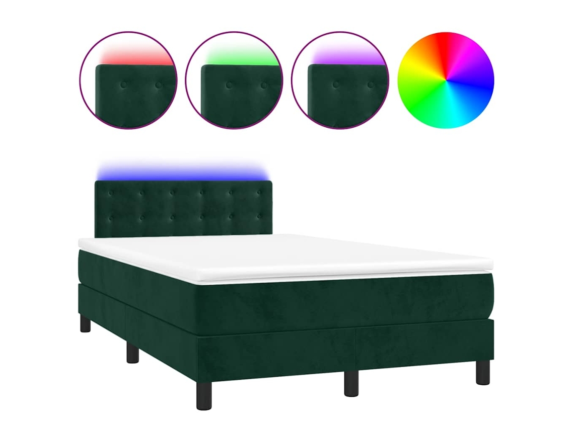 Cama Box Spring com Colchão LED 120x200 cm Veludo Verde Escuro MAISON EXCLUSIVE