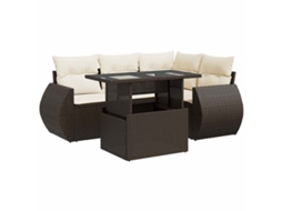 Conjunto de 5 Sofás para Jardim com Almofadões Vime Pe Castanho MAISON EXCLUSIVE (5 pcs)