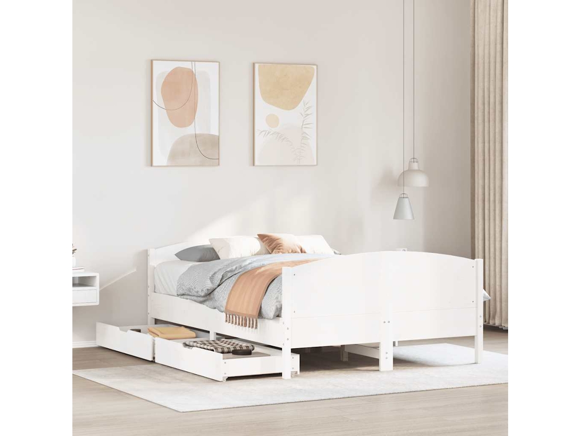 Cama Sem Colchão 120x190 Cm Madeira De Pinho Maciça Branco