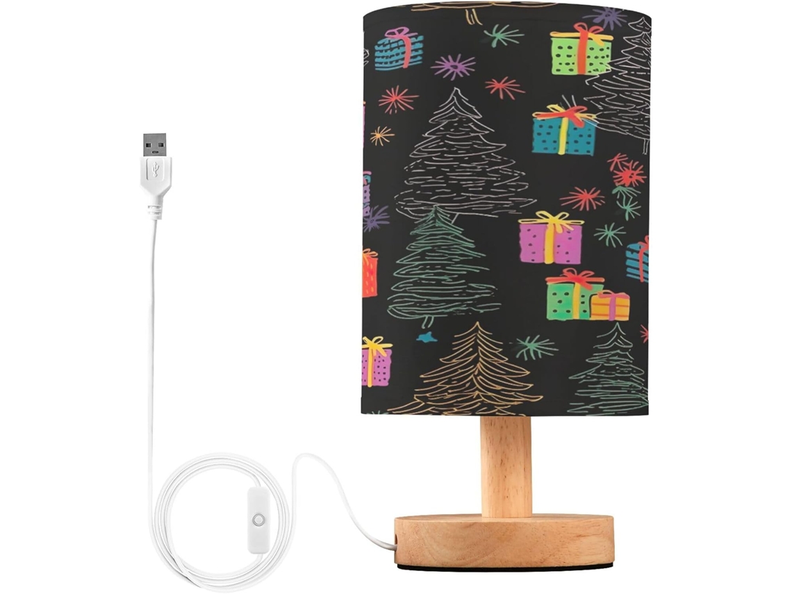 Luminária De Cabeceira Led Para Quarto, Luminária De Leitura Com Cúpula Tecido, Base De Madeira E Porta Usb Para