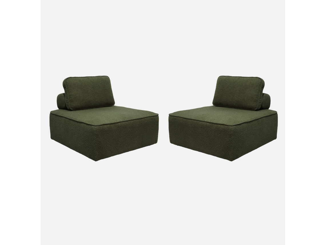 Poltronas De 1 Lugar Para Sofá Modular Com Almofada De Tecido Boucle, Conjunto De 2, Verde Caqui Sweeek