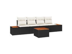 Conjunto 5 Conjunto De Sofá De Jardim Vidaxl Preto Vime Pe (55 X 55 X 37 Cm)
