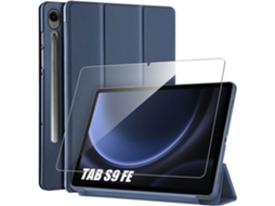Capa + Película De Vidro Temperado-.-para Samsung Galaxy Tab S9 Fe/s10 Lite, Azul Escuro, Resistente A Impactos, Suporte Integrado