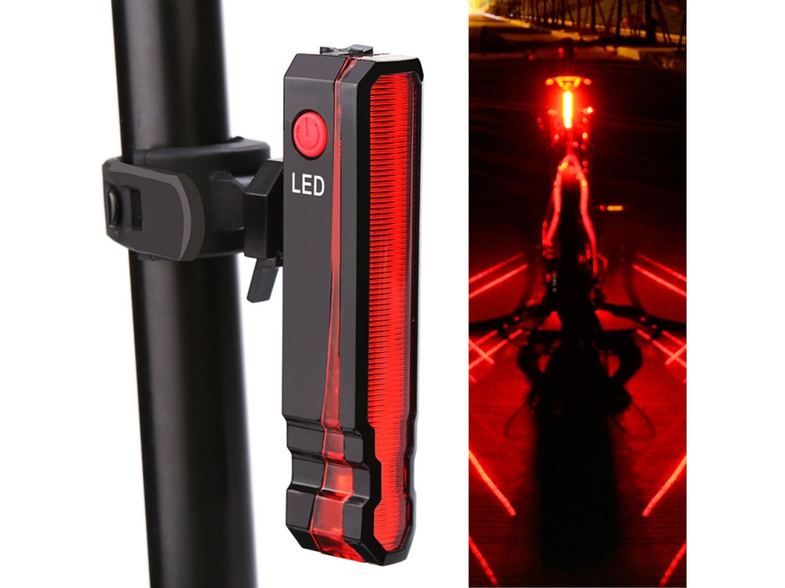 Luz De Advertência De Segurança Para Lanterna Traseira De Bicicleta Led A Laser Recarregável Por Usb