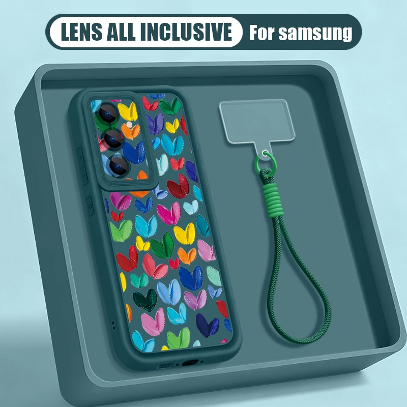 Capa Para Celular Samsung Galaxy S23 Com Cordão E Estampa De Coração (azul)