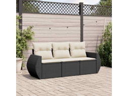 3 Pcs Conjunto Sofás De Jardim Com Almofadões Vime Pe Preto Dkd Home Decor