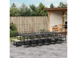 Conjunto 17 Peças Jantar P/ Jardim C/ Almofadões Vime Pe Preto Dkd Home Decor