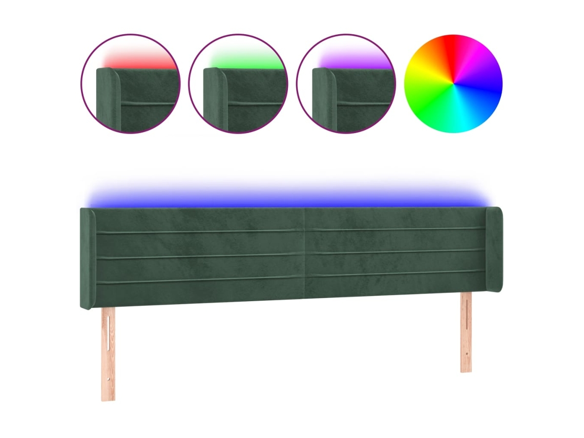 Cabeceira de Cama com Luzes Led Veludo Verde Escuro MAISON EXCLUSIVE (163x16x78 cm)