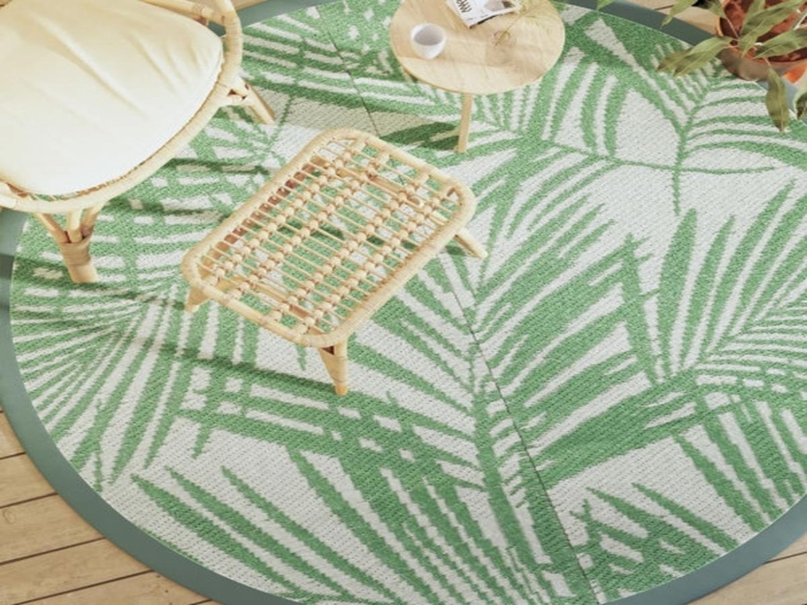 Lurelia Tapete Exterior Redondo Arakil Pp Lavável Reversível Resistente Uv Trançado Verde Ø200 Cm