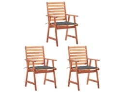 Cadeiras De Jantar P/ Jardim 3 Pcs C/ Almofadãµes Acãcia Maciã§a DKD HOME DECOR