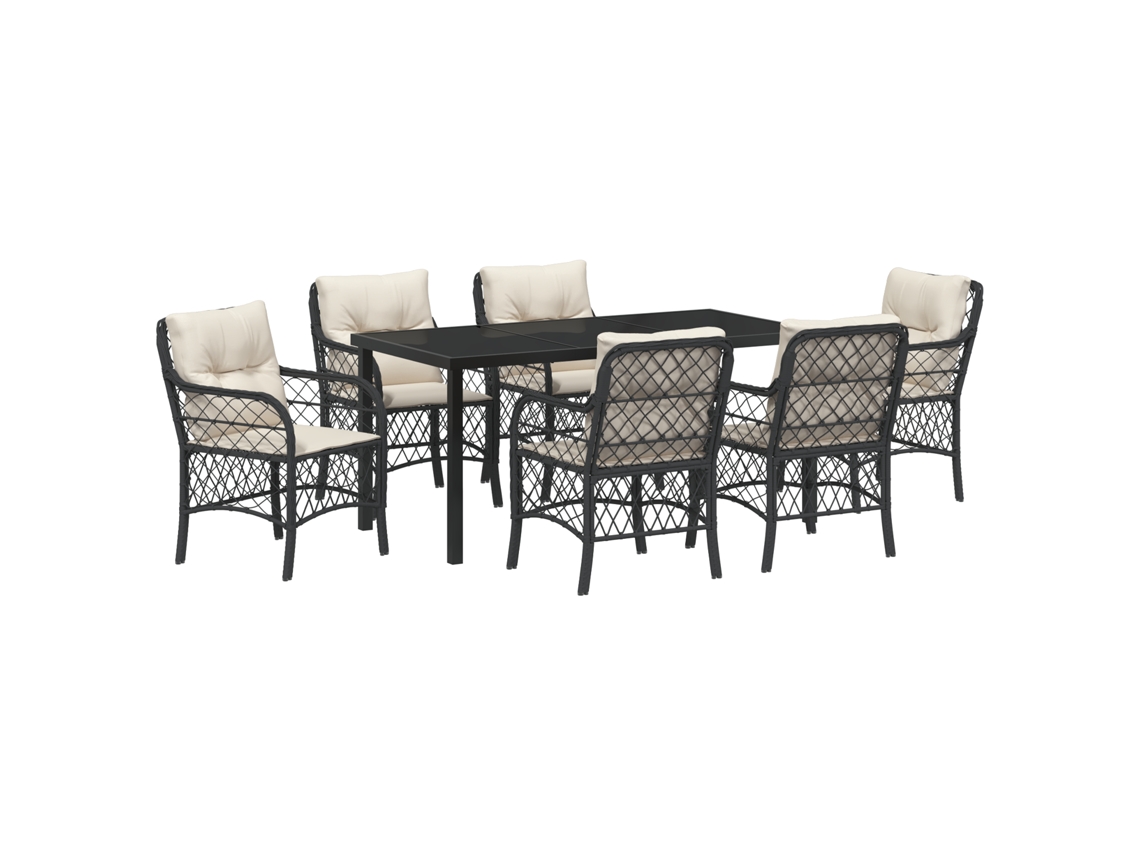 Conjunto 7 De Jantar De Jardim De Vidaxl Com Almofadas Preto Rattan Poliéster